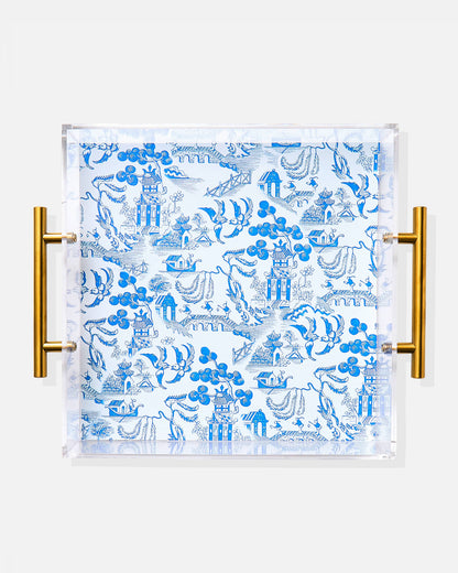 Tart By Taylor - Chinoiserie Print Acrylic Tray With Gold Handles