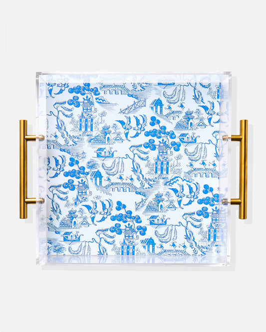 Tart By Taylor - Chinoiserie Print Acrylic Tray With Gold Handles