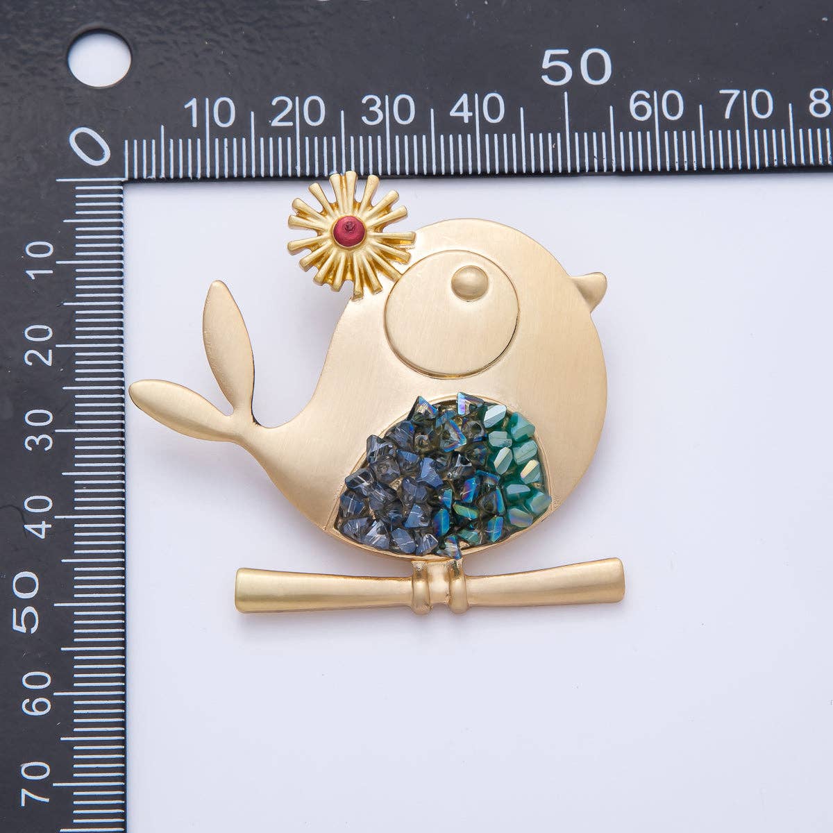 Gold Rhinestone Bird Brooch
