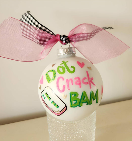 Kirsten in Color - Mahjong hand painted glass ornament: Coordinating Bow / Clear Box / Small