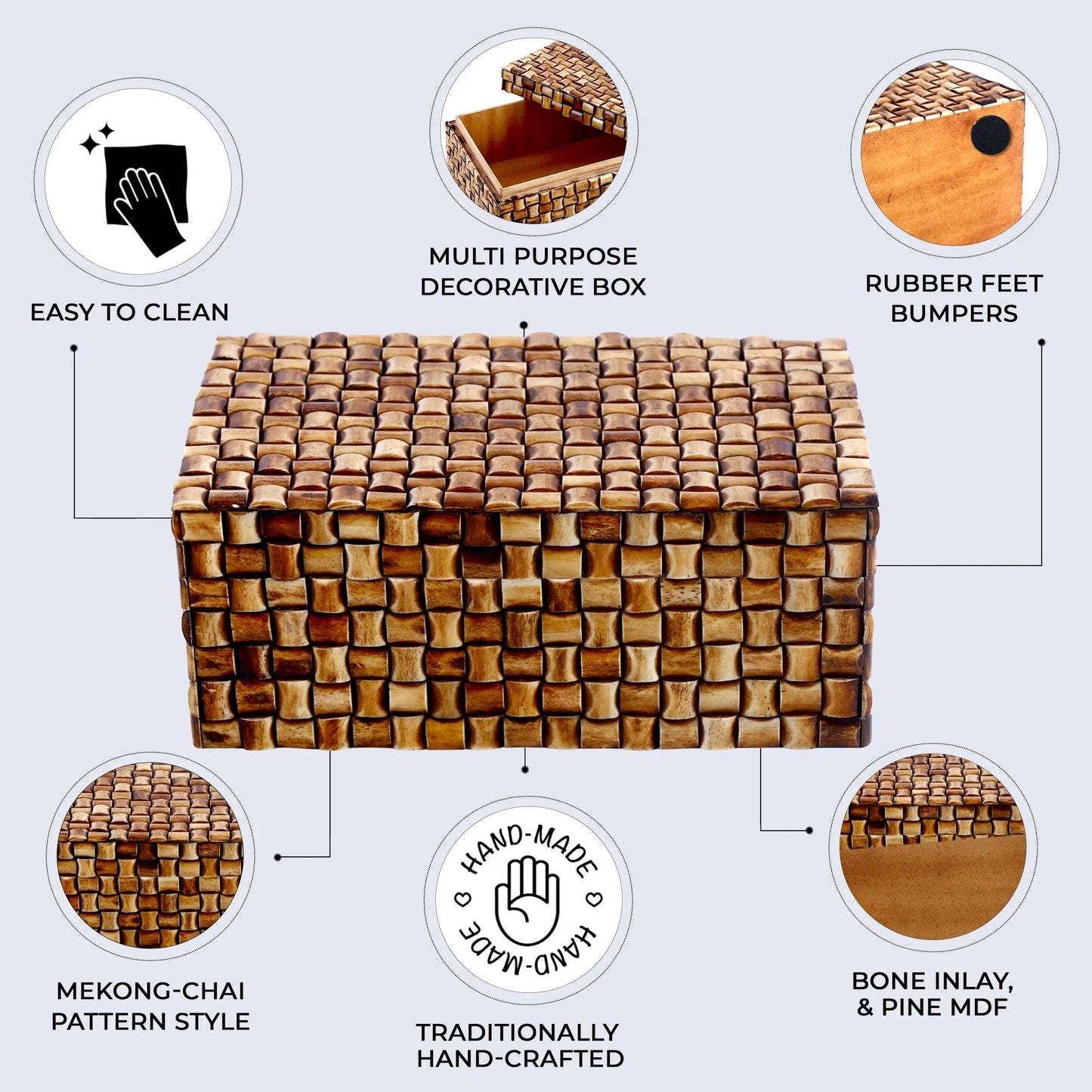 Decorative Storage Box Mekong Chai Bone Inlay 12x8x5-Holds Tiles