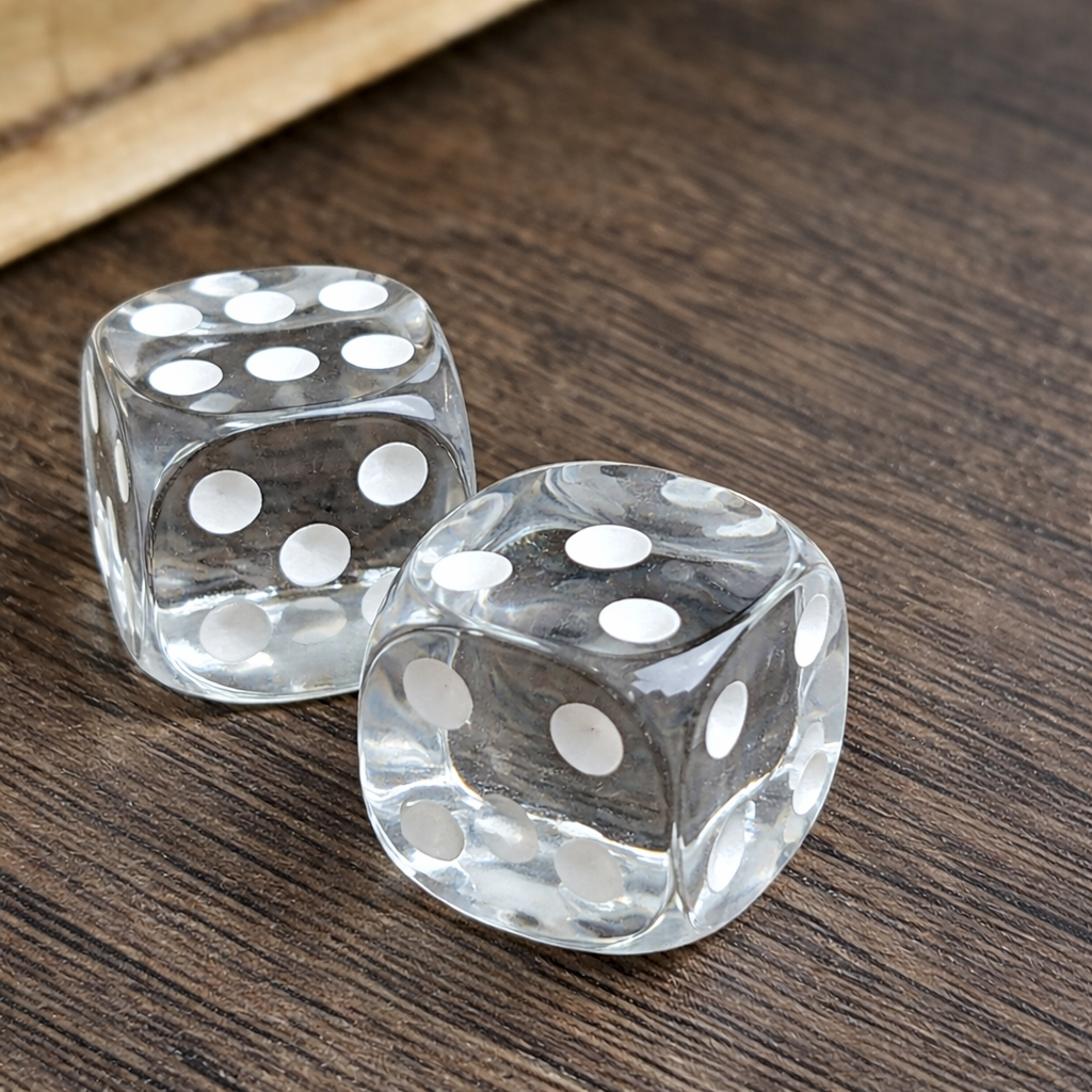 16mm Clear Mahjong Dice Pair with Lucky Sparrow
