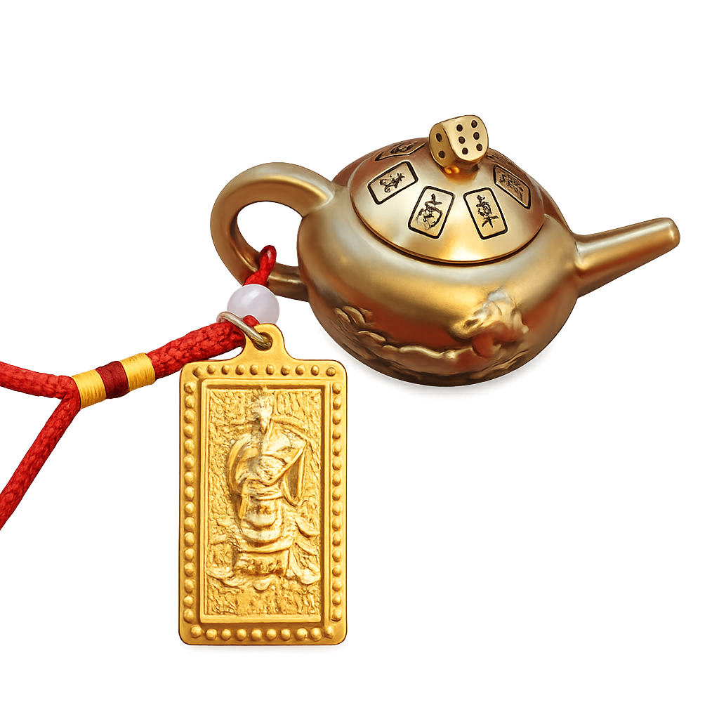 Mahjong Brass Teapot with Different Charms