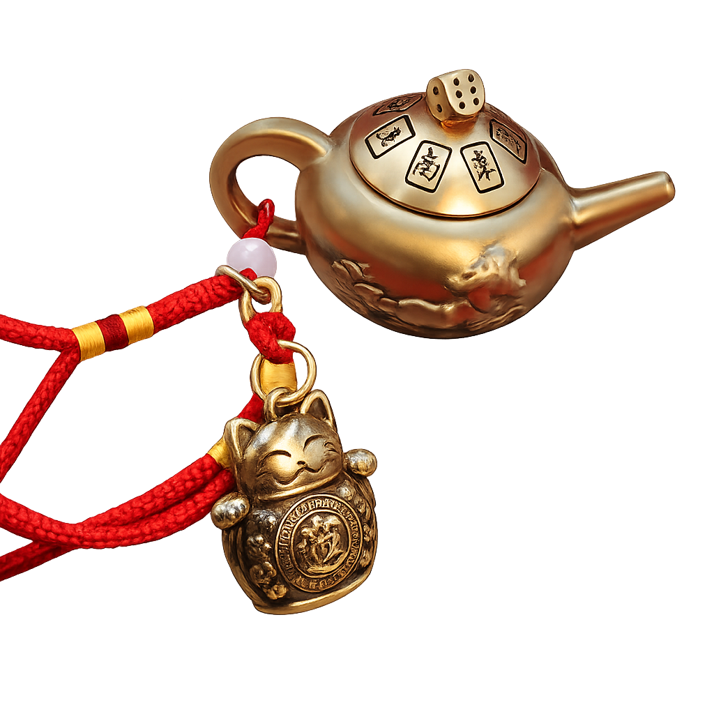 Mahjong Brass Teapot with Different Charms
