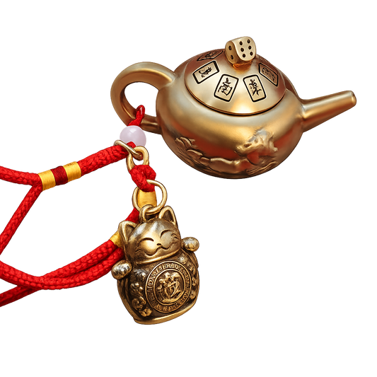Mahjong Brass Teapot with Different Charms