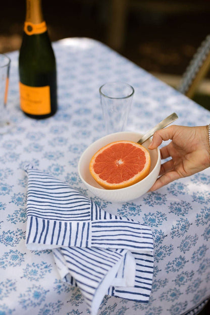Table Throw - Lotus, Navy & Uniform Blue with Navy Vine Border