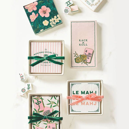 Santa Barbara Design Studio by Creative Brands - Ceramic Napkin Tray + Napkins - Mahjong Social Club: 5" L x 5" W