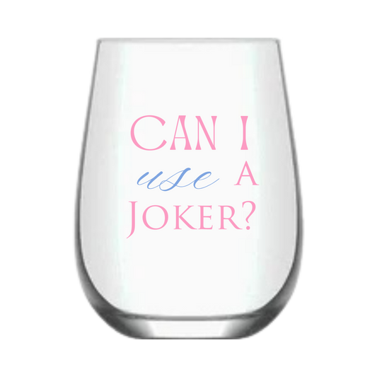 "Can I Use a Joker?" - Single Mahjong Stemless Wine Glass