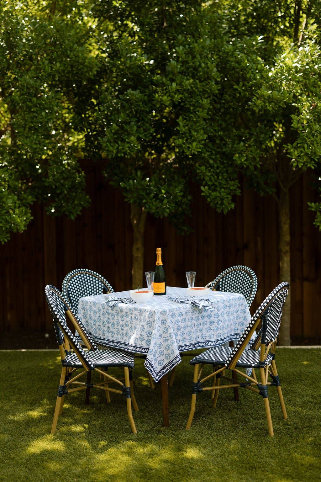 Table Throw - Lotus, Navy & Uniform Blue with Navy Vine Border