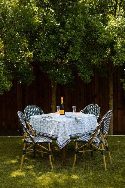 Table Throw - Lotus, Navy & Uniform Blue with Navy Vine Border