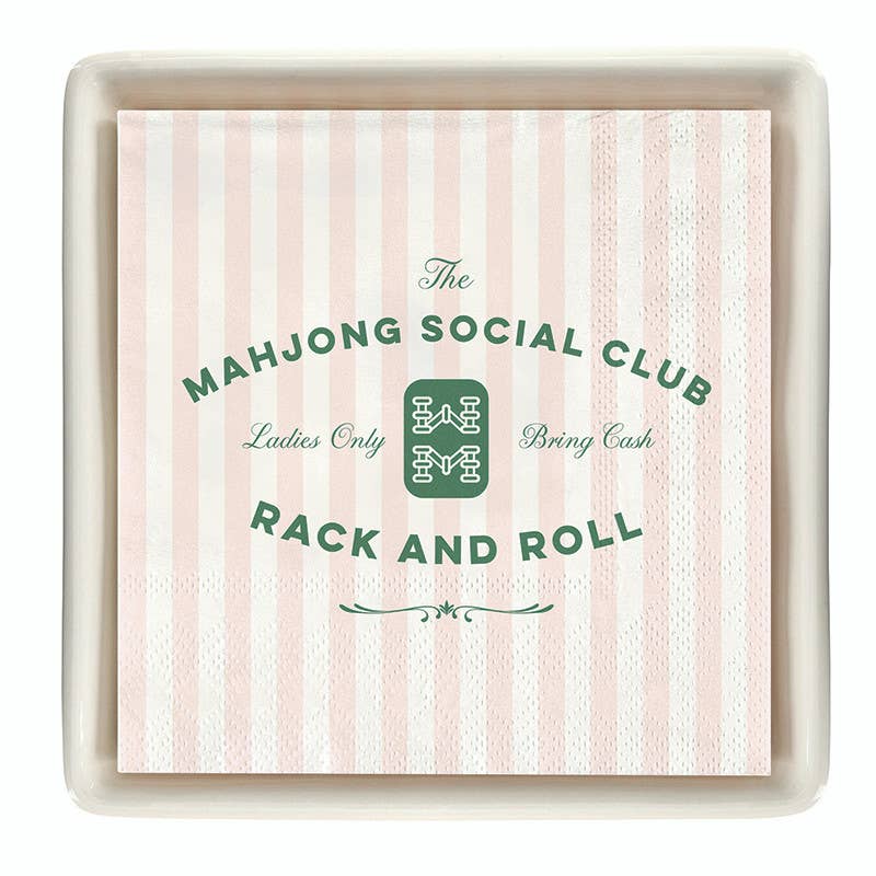 Santa Barbara Design Studio by Creative Brands - Ceramic Napkin Tray + Napkins - Mahjong Social Club: 5" L x 5" W