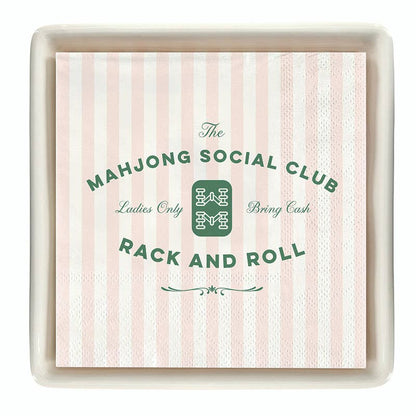 Santa Barbara Design Studio by Creative Brands - Ceramic Napkin Tray + Napkins - Mahjong Social Club: 5" L x 5" W