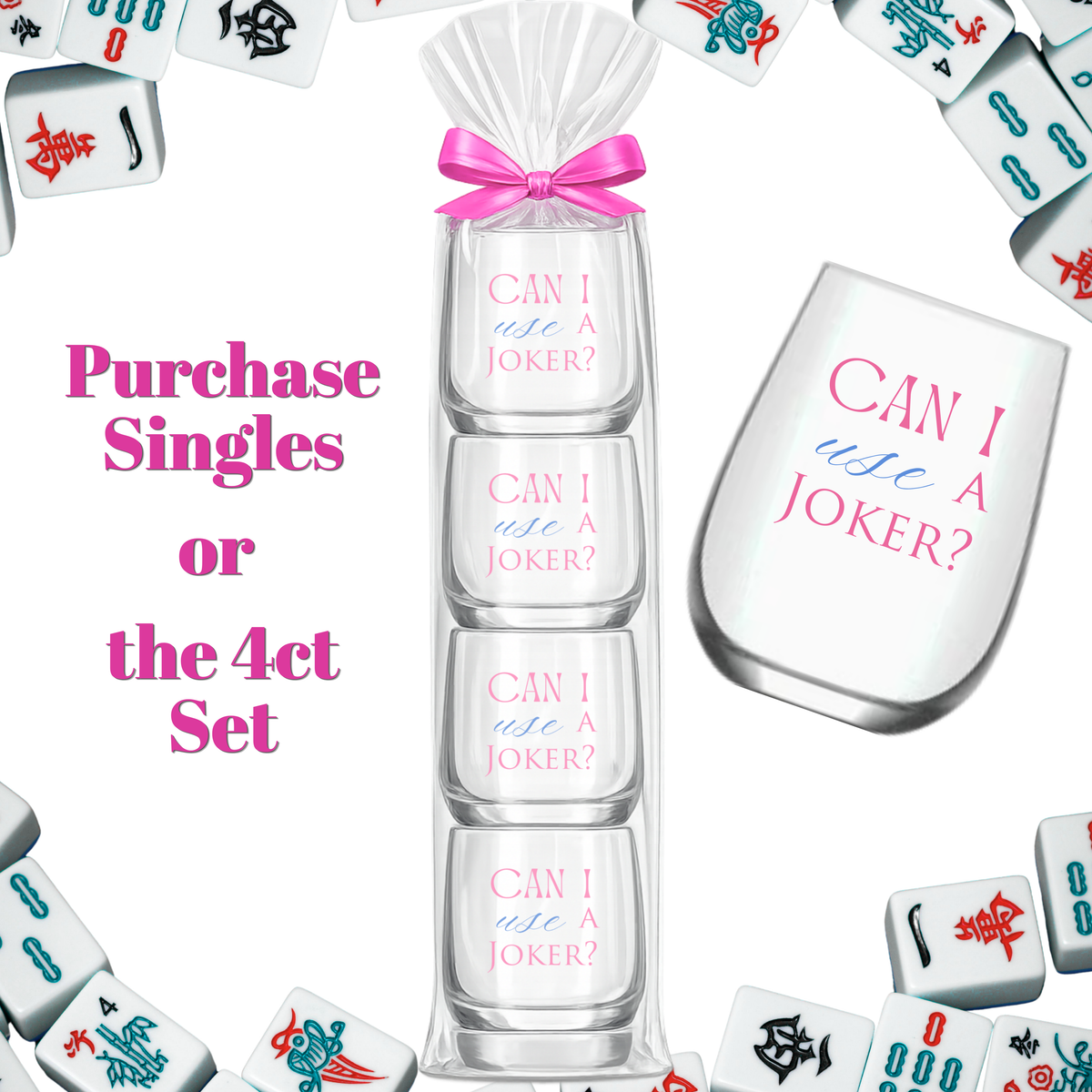 "Can I Use a Joker?" - Single Mahjong Stemless Wine Glass