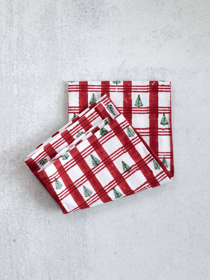 Tea Towel - Plaid Tree, Red & Evergreen