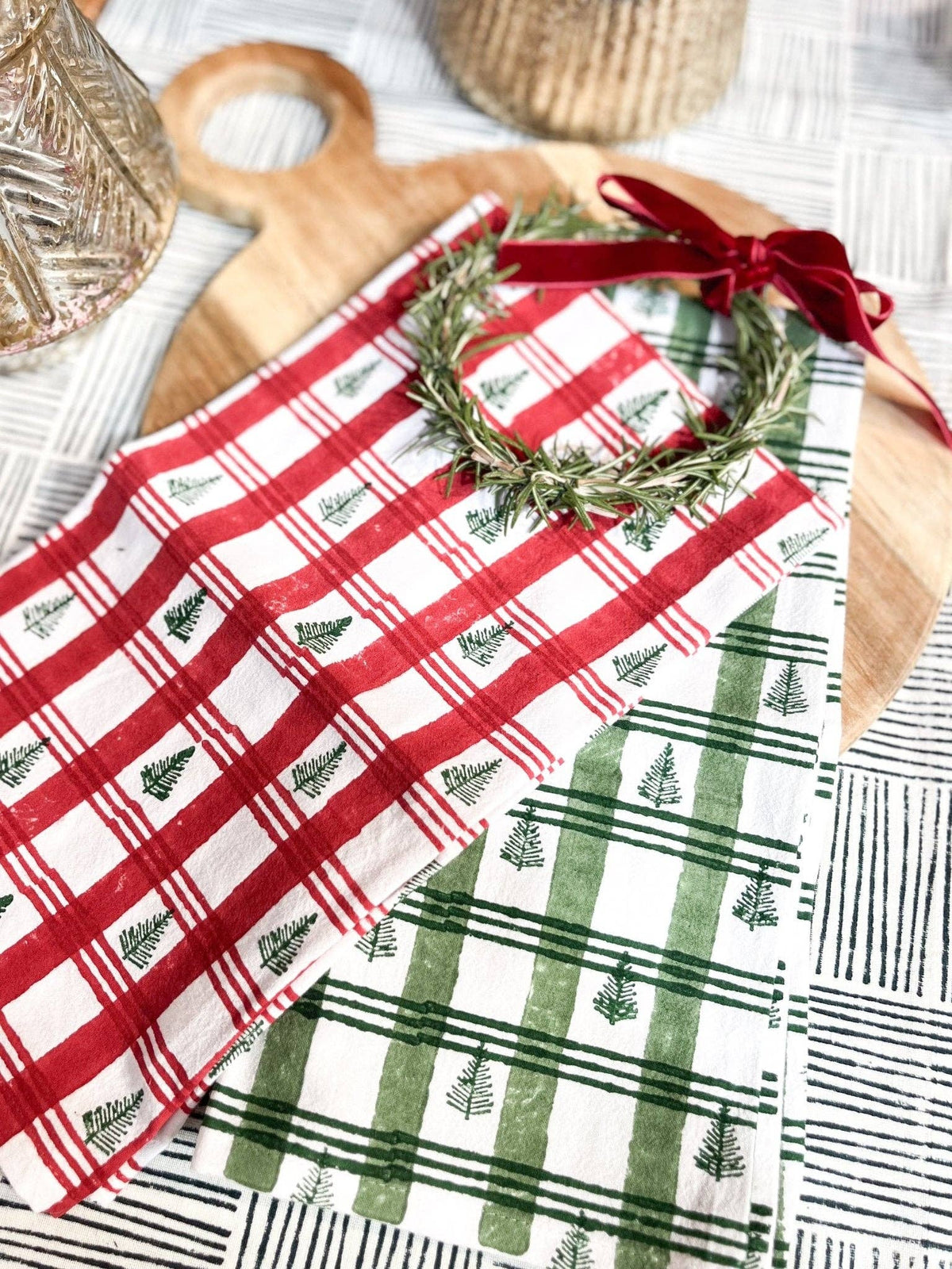 Tea Towel - Plaid Tree, Red & Evergreen
