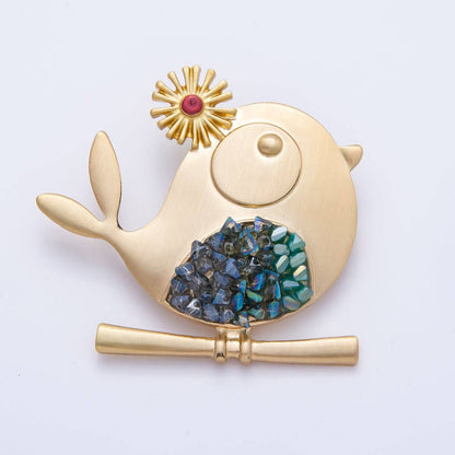 Gold Rhinestone Bird Brooch