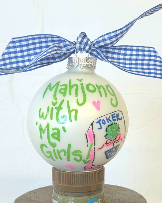 Kirsten in Color - Ma Girls hand painted glass ornament: Coordinating Bow / Clear box / Small