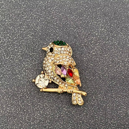 Rhinestone Magpie Bird Brooch