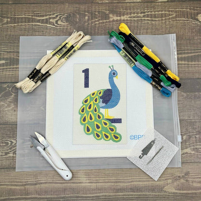 Mahjong One Bird Bamboo Needlepoint Design Peacock