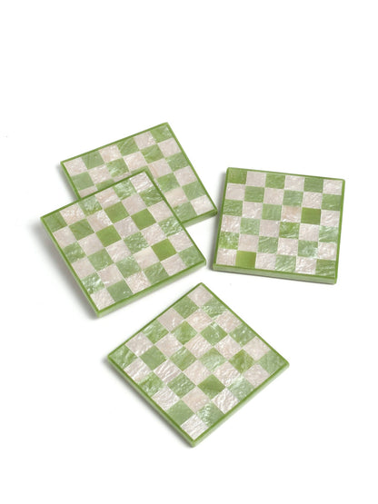 Tiramisu - Green Check Resin Coaster Set of 4