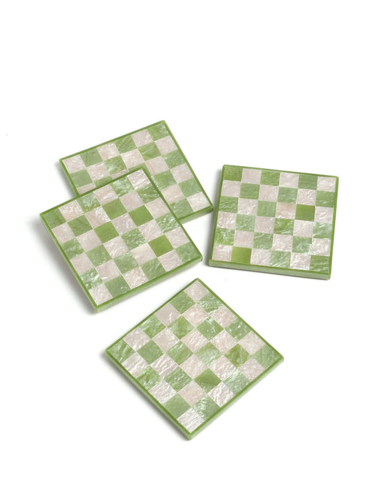 Tiramisu - Green Check Resin Coaster Set of 4