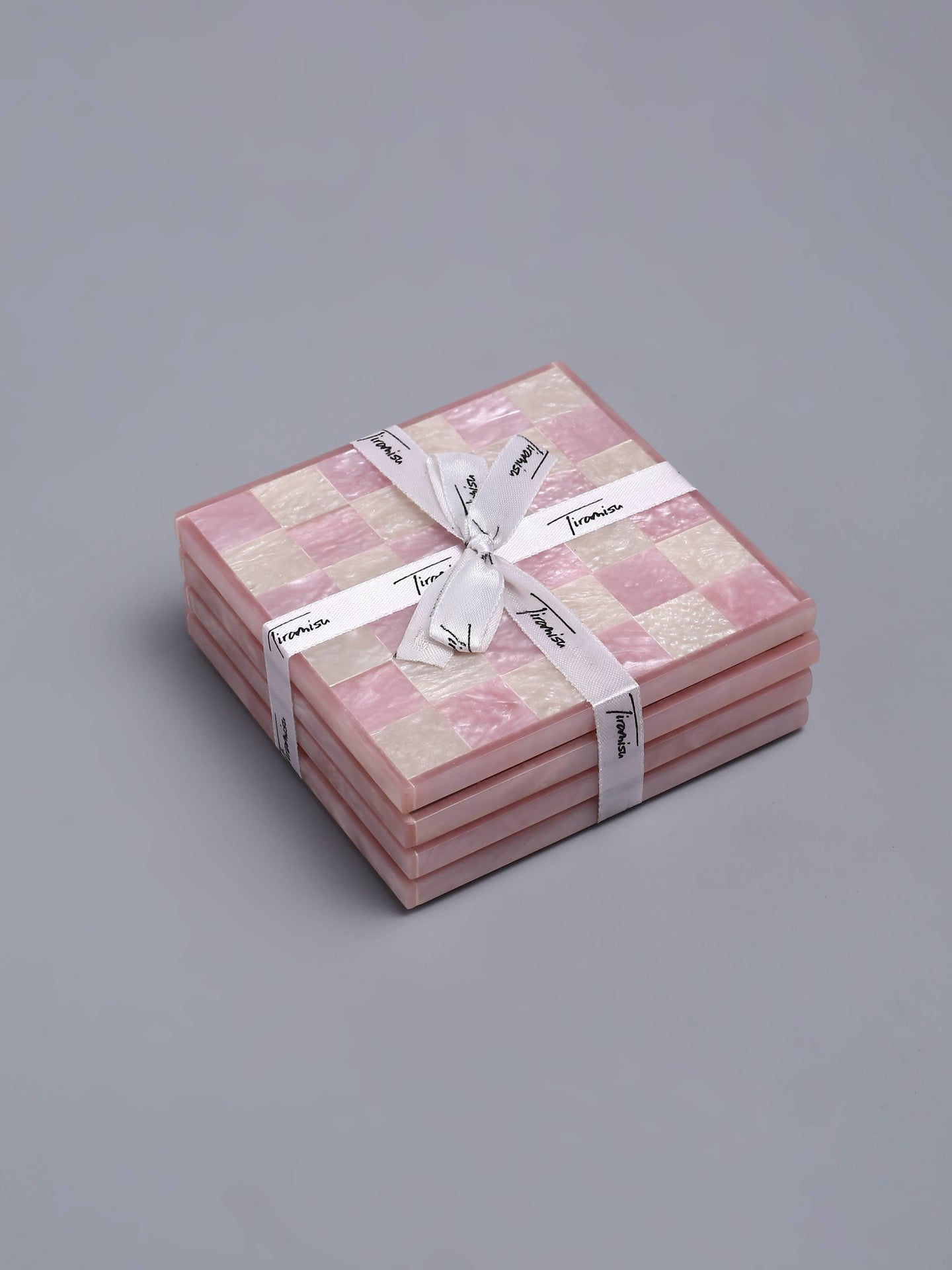 Tiramisu - Pink Check Resin Coaster Set of 4