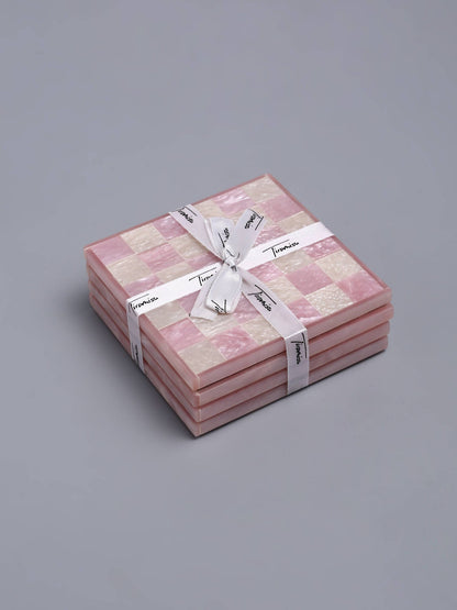 Tiramisu - Pink Check Resin Coaster Set of 4