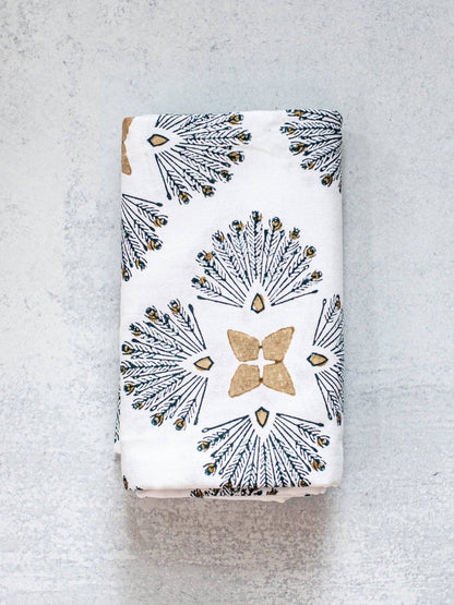 Mended - Table Throw (Ivory) - Peacock Paradise, Midnight & Chai