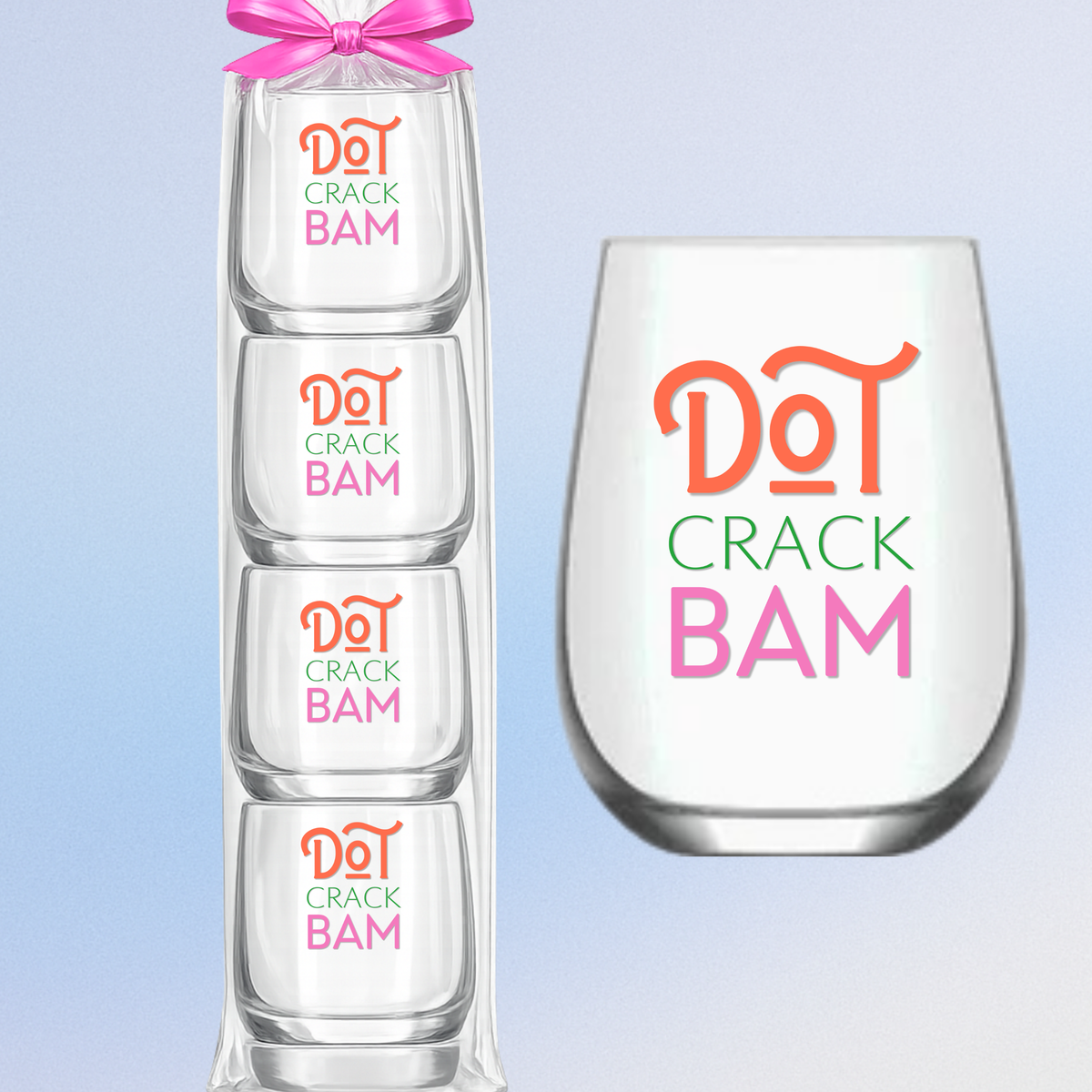 "Dot Crack Bam"Mahjong Stemless 4ct Set Wine Glasses