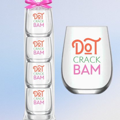 "Dot Crack Bam"Mahjong Stemless 4ct Set Wine Glasses