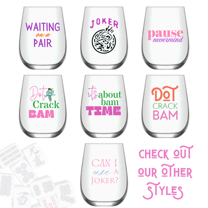 "Can I Use a Joker?" - Single Mahjong Stemless Wine Glass