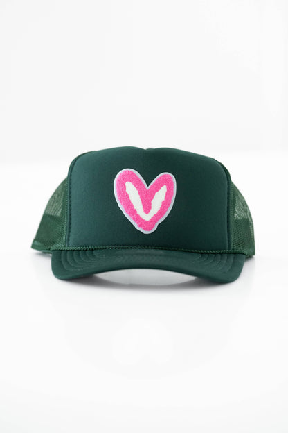 FUZZY PINK PATCH: Royal Blue House of Shan, INC - Imperfect Heart 'Patch' Trucker Hats -
