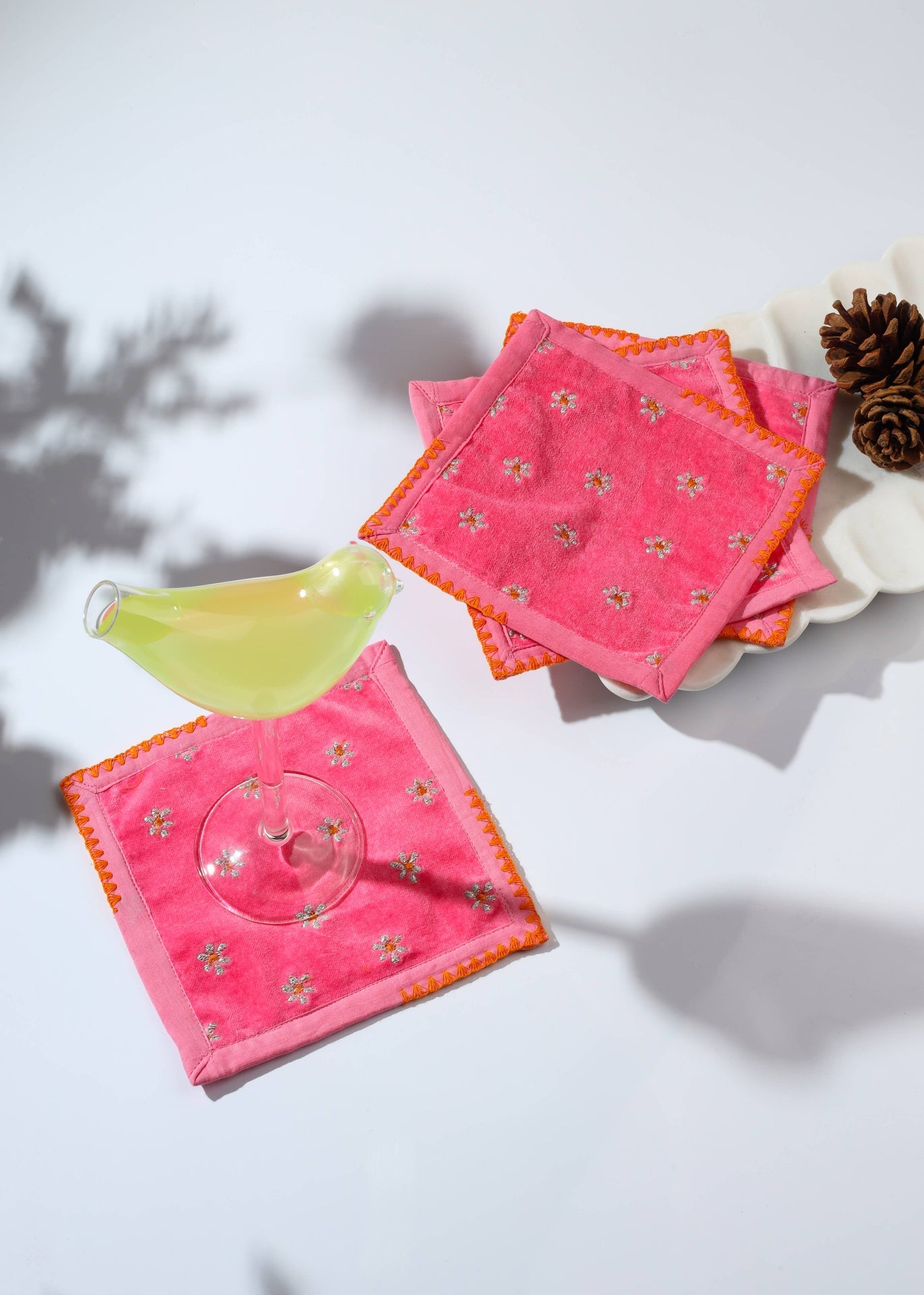 Tiramisu - Pink Blossom Embroidered Cocktail Napkins