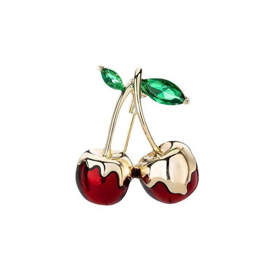 Ole - Cherry Alloy Rhinestone Mahjong Brooch