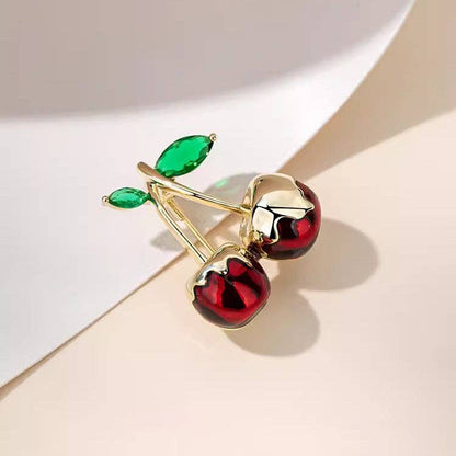 Ole - Cherry Alloy Rhinestone Mahjong Brooch