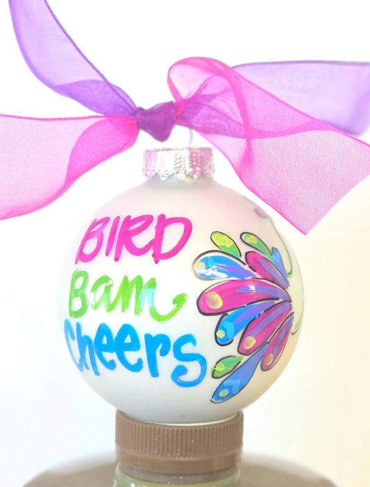 Kirsten in Color - BIrd Mahjong hand painted glass ornament: Coordinating Bow / Clear box / Small