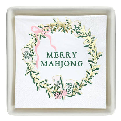 Santa Barbara Design Studio by Creative Brands - Ceramic Napkin Tray + Napkins - Merry Mahjong: 16 oz, 4.5" H
