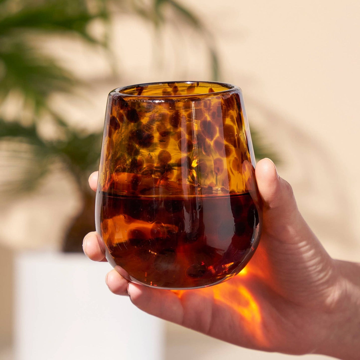 Twine - Tortuga Recycled Glass Stemless Wine Glasses Set of 2: Brown / Recycled Glassware