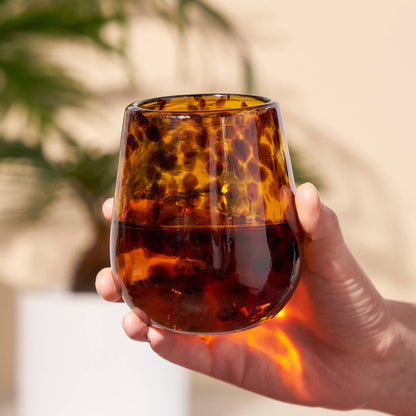 Twine - Tortuga Recycled Glass Stemless Wine Glasses Set of 2: Brown / Recycled Glassware