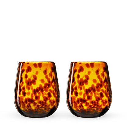 Twine - Tortuga Recycled Glass Stemless Wine Glasses Set of 2: Brown / Recycled Glassware