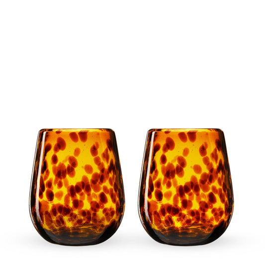 Twine - Tortuga Recycled Glass Stemless Wine Glasses Set of 2: Brown / Recycled Glassware