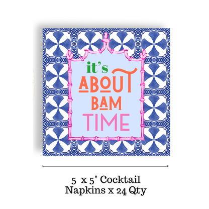 "It's About Bam Time" Blue Tile 24ct Cocktail Napkin Fabuplates - Mahjong