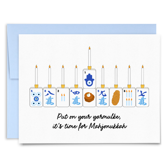 It's Time for Mahjonukkah Mahjong Menorah Hanukkah Card