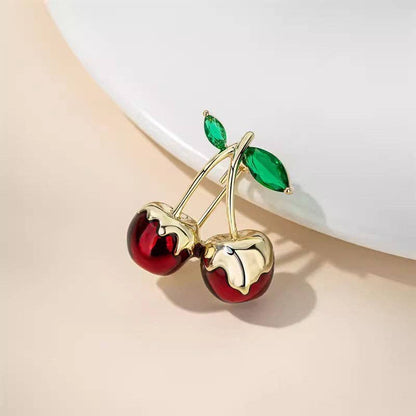 Ole - Cherry Alloy Rhinestone Mahjong Brooch