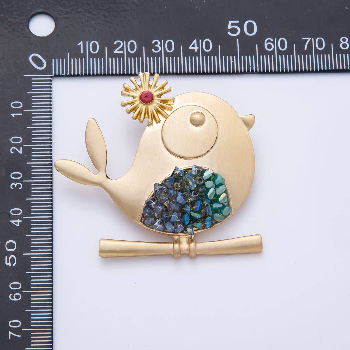 Gold Rhinestone Bird Brooch