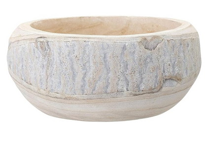 Hand Carved Wood Bowl - Mahjong Tiles